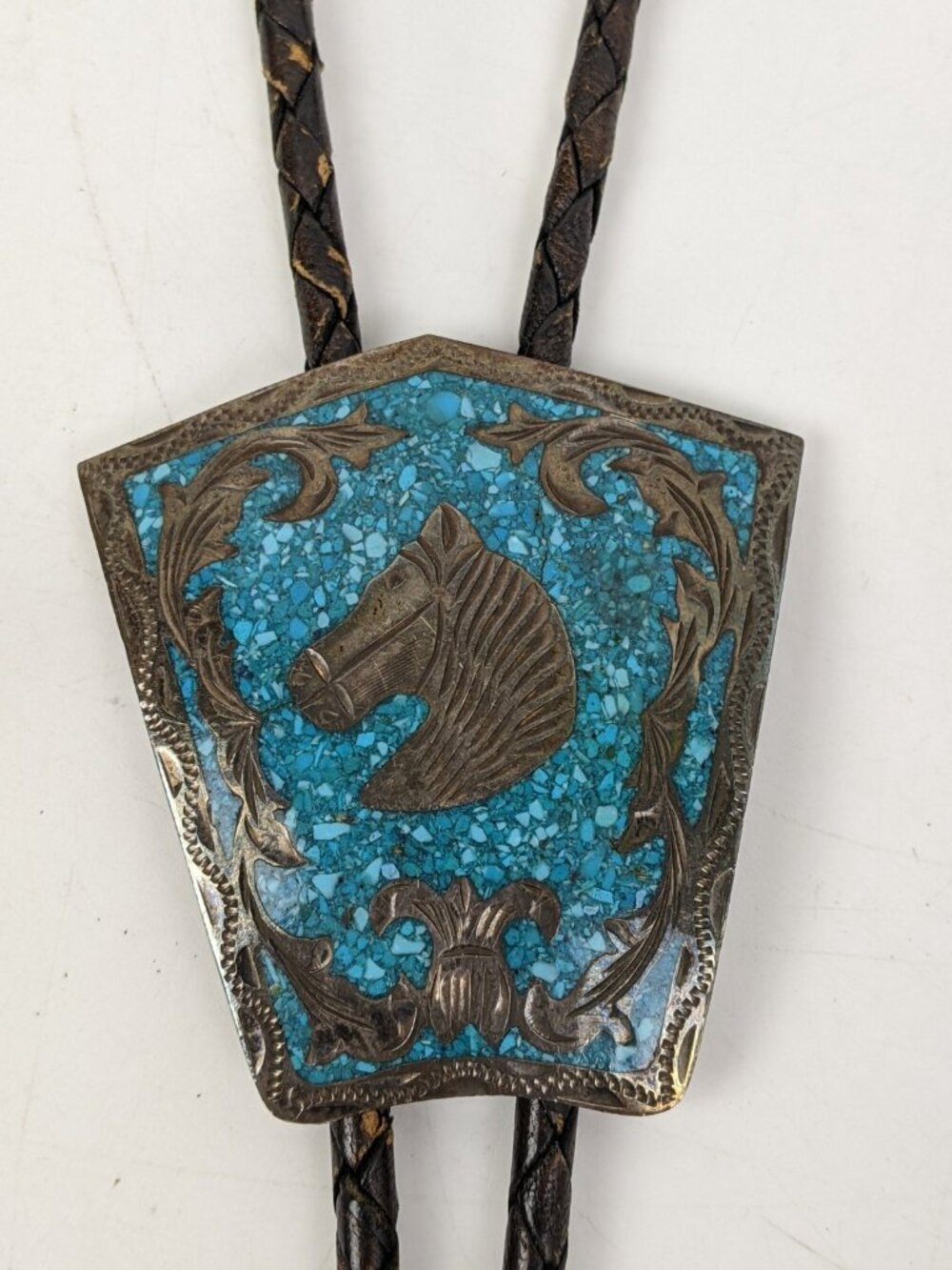 Plata de Jalisco Sterling Silver Turquoise Mosaic Inlay Horse Head Bolo Tie